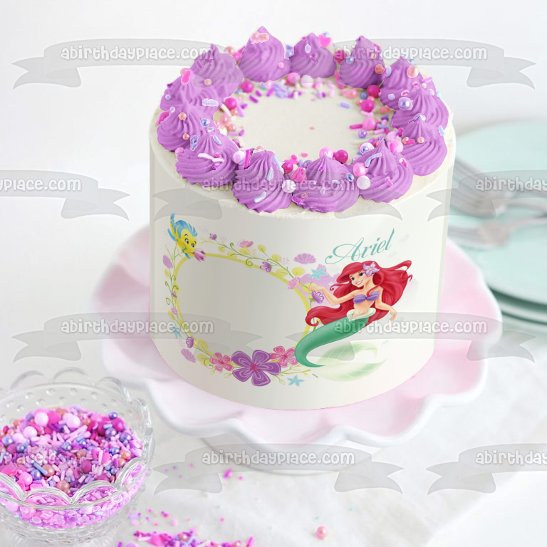 Marco de imagen comestible para decoración de tarta, Ariel y platija, La Sirenita ABPID06220