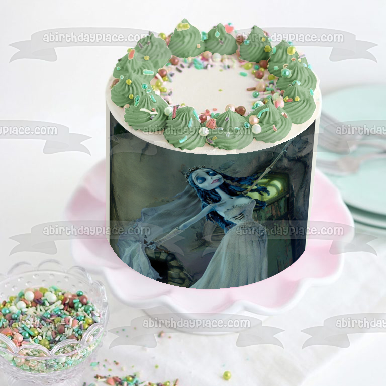 Corpse Bride Emily Crown and Wedding Gown Edible Cake Topper Image ABPID06411