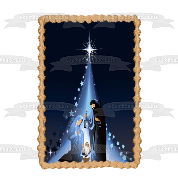 Holy Nativity Scene Baby Jesus Mary and Joseph Edible Cake Topper Image ABPID06298