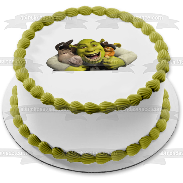Shrek Donkey and Puss In Boots Hugging Edible Cake Topper Image ABPID06600