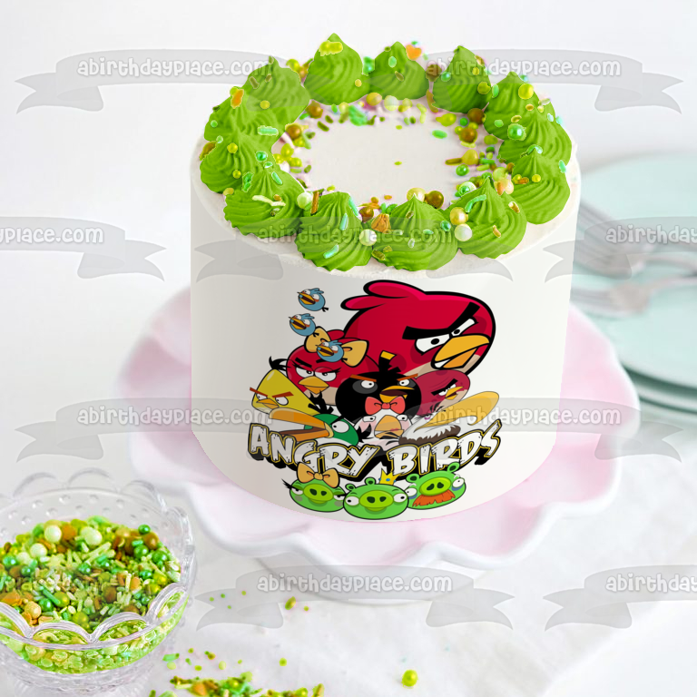 Logotipo de Angry Birds Red the Blues Chuck Bomb Matilda Hal King Pig y Foreman Pig Adorno comestible para tarta Imagen ABPID06526