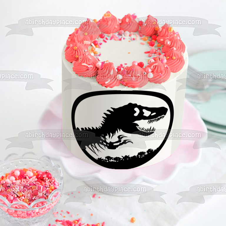 Jurassic Park Tyrannosaurus Rex Skeleton Black and White Edible Cake Topper Image ABPID06549