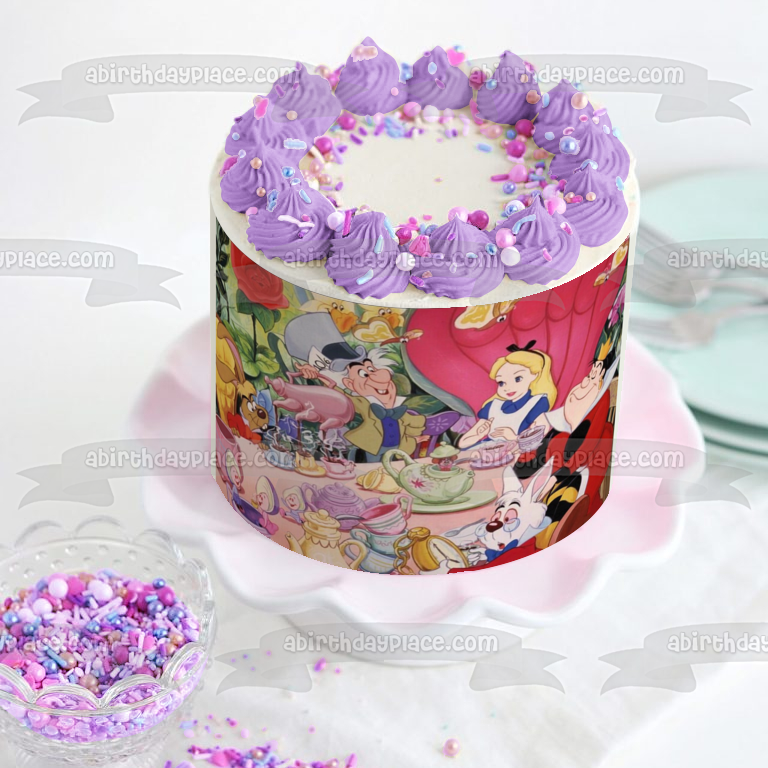 Alice In Wonderland the Mad Hatter the White Rabbit and the Queen of Hearts Edible Cake Topper Image ABPID06560