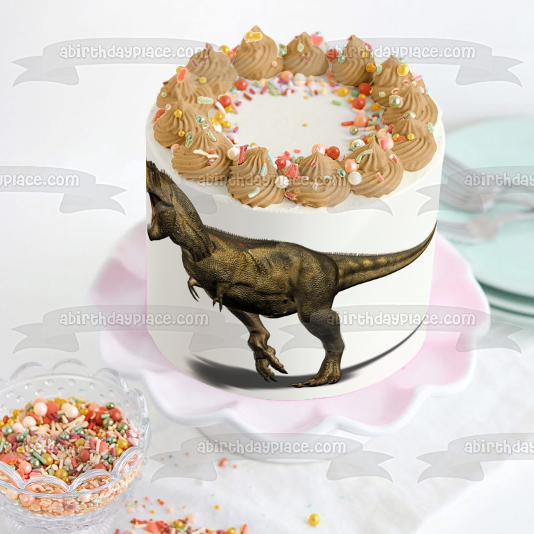 Dinosaurio Tyrannosaurus Rex con fondo blanco Imagen comestible para decoración de tarta ABPID06665