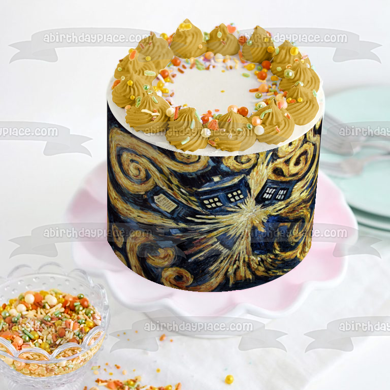 The Doctor Tardis Exploding Time Travel Machine Edible Cake Topper Image ABPID06766