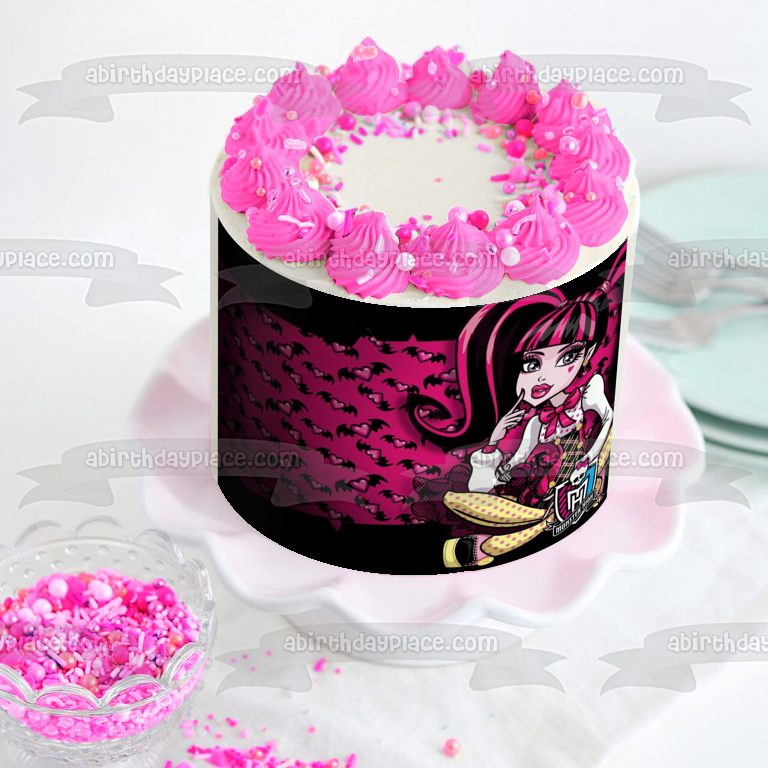 Monster High Draculaura Bats and Hearts Edible Cake Topper Image ABPID06926