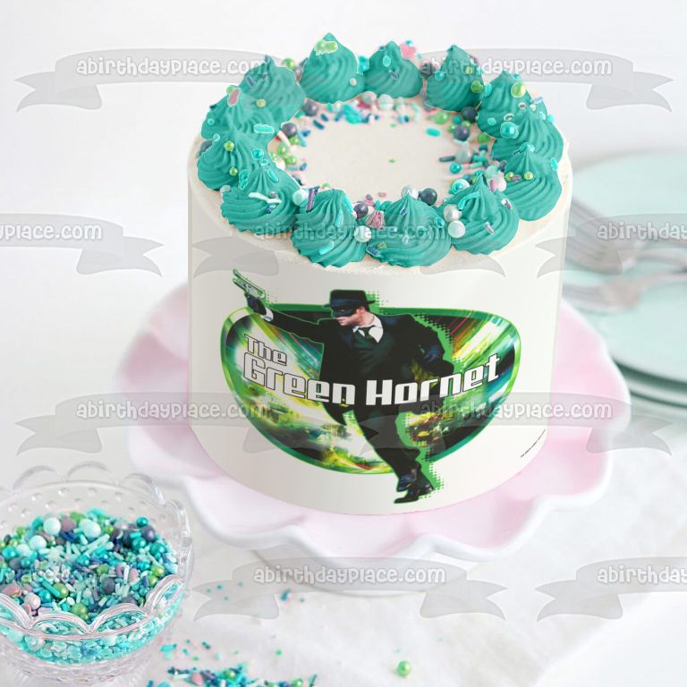 The Green Hornet Britt Reed and a Green Background Edible Cake Topper Image ABPID07114