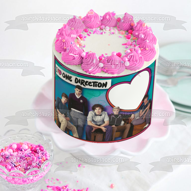 Marco de imagen comestible para decoración de tarta con I Love One Direction, Zayn Naihl, Harry Louis y Liam, ABPID07069