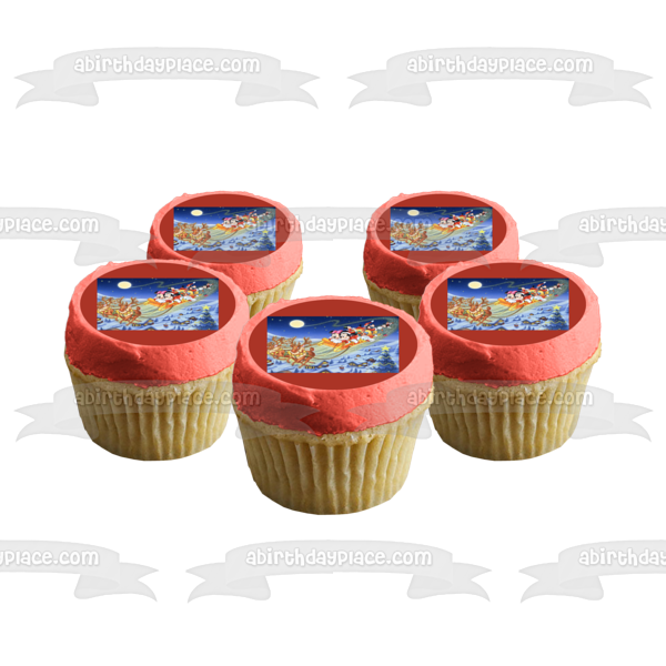 Mickey Mouse Feliz Navidad Minnie Mouse Pato Donald Goofy Reno y un trineo Adorno comestible para tarta Imagen ABPID07129