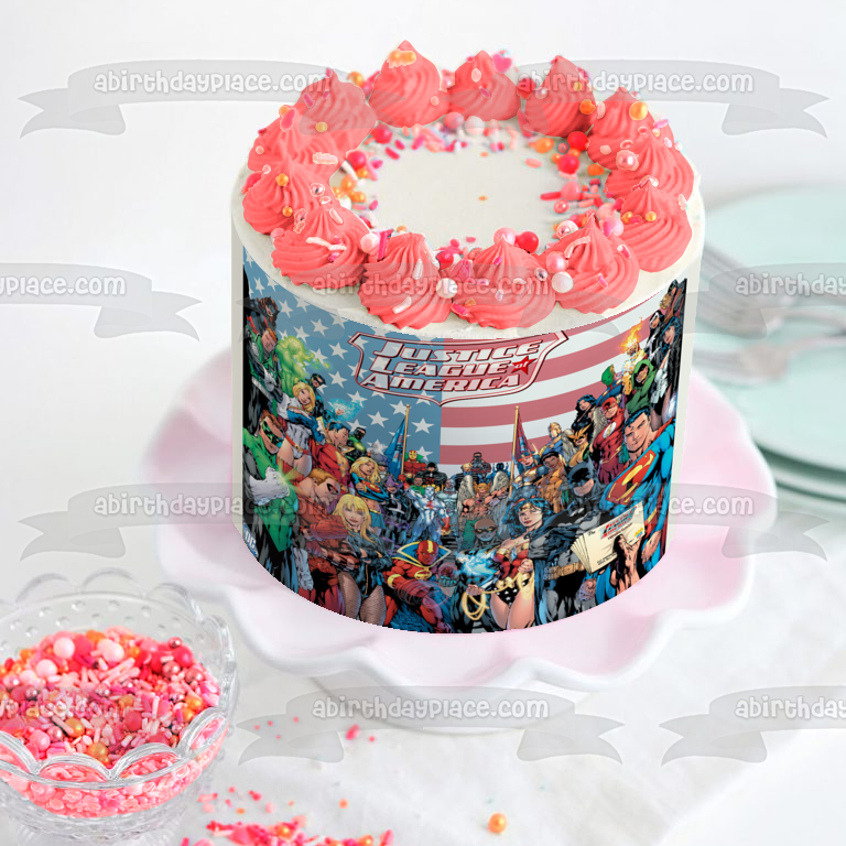 Justice League America Superman Batman Wonder Woman and Green Lantern Edible Cake Topper Image ABPID07150