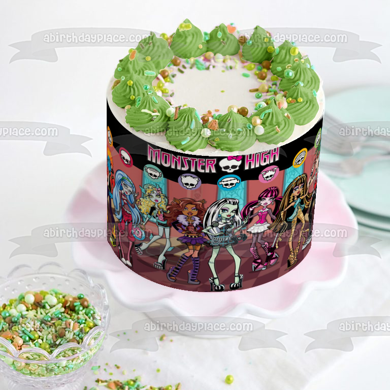 Monster High Clawdeen Wolf Lagoona Blue Cleo De Nile Draculaura Frankie Stein Ghoulia Yelps Heath Burns and Deuce Gorgon Edible Cake Topper Image ABPID07319