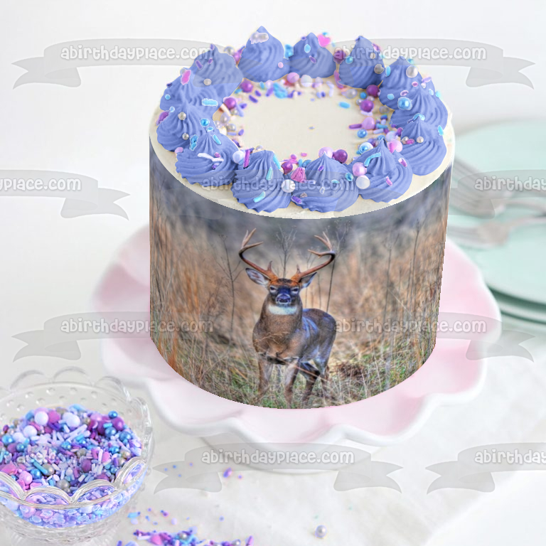 Hunting Deer In a Brush Field Edible Cake Topper Image ABPID07162