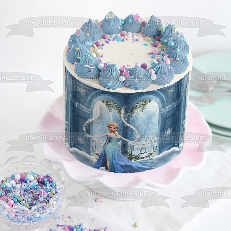 Frozen Elsa Ice Castle Casting Snow Edible Cake Topper Image ABPID07345