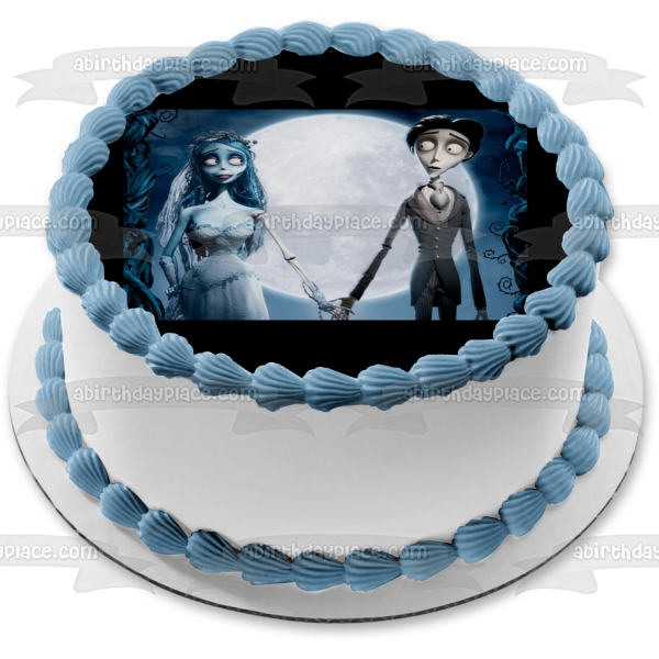 Corpse Bride Emily Crown Wedding Gown and Victor Van Dort Edible Cake Topper Image ABPID07350