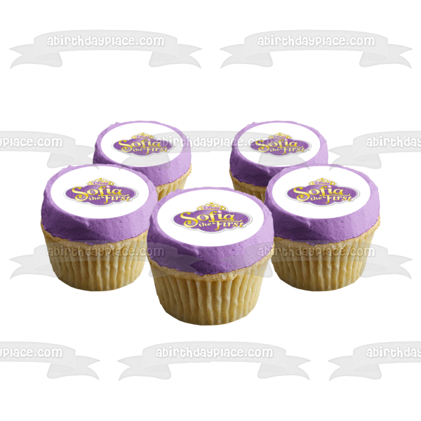 Sofia the First Logo Crown with a Purple Background Edible Cake Topper Image ABPID07380
