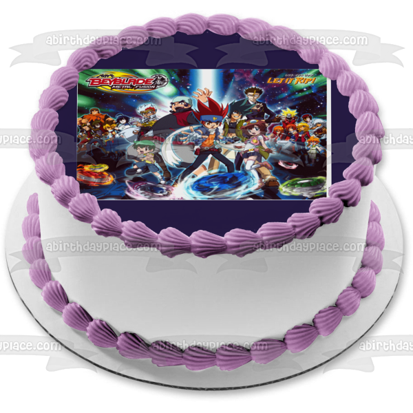 Beyblade Metal Fusion Logo Valt Aoi Wakiya Komurasaki Ken Midori Ray and Kon Edible Cake Topper Image ABPID07390
