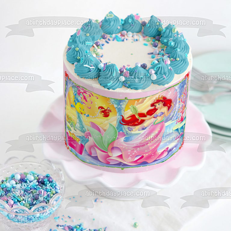 La Sirenita Flounder Sebastián y Ariel bajo el mar Imagen comestible para decoración de tarta ABPID07408