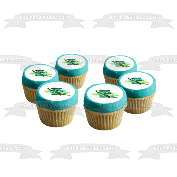 Green Lantern Logo and Him Flying Edible Cake Topper Image ABPID07411