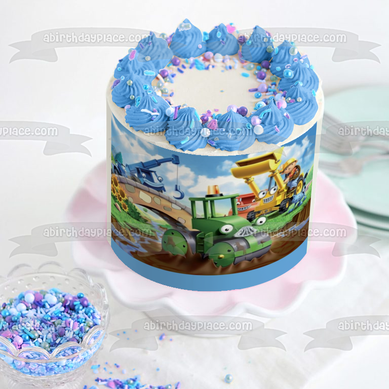 Bob the Builder Scoop Muck Lofty Roley and Sunflowers Edible Cake Topper Image ABPID07434