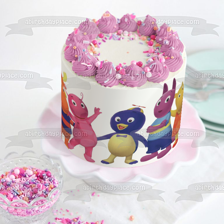 Backyardigans Uniqua Tyrone Tasha Pablo Austin with a White Background Edible Cake Topper Image ABPID07436