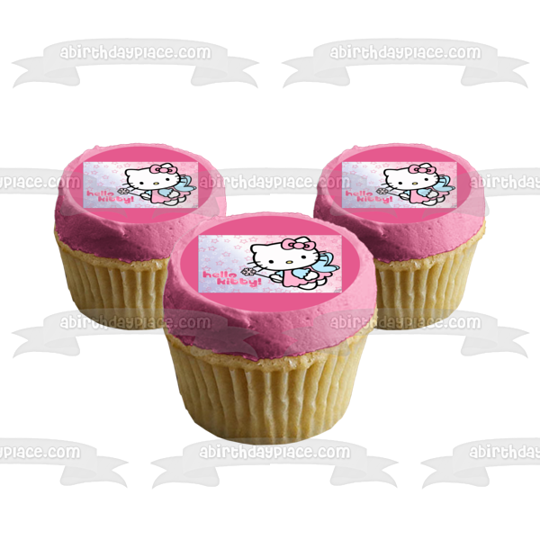 Hello Kitty Fairy Wings and Wand Starry Background Edible Cake Topper Image ABPID07452