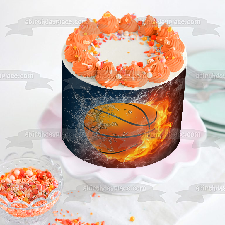 Basketball Fire Ice Edible Cake Topper Image ABPID07628