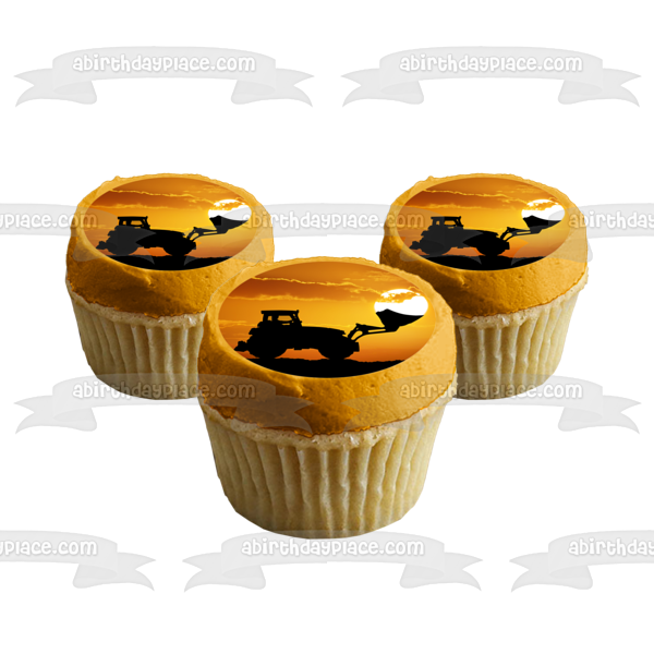 Silueta de tractor levantando el sol Imagen comestible para decoración de tarta ABPID55391