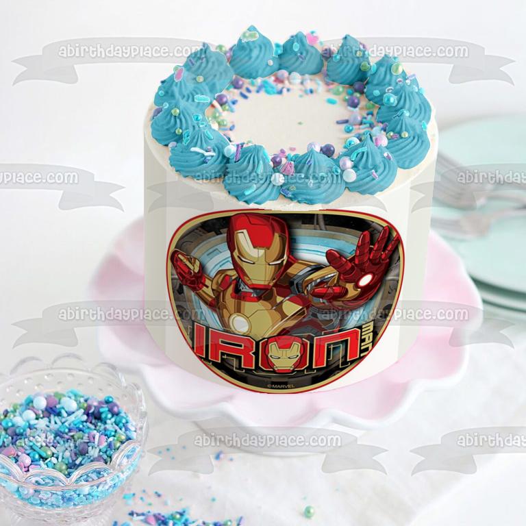 Iron Man and His Logo Edible Cake Topper Image ABPID07704