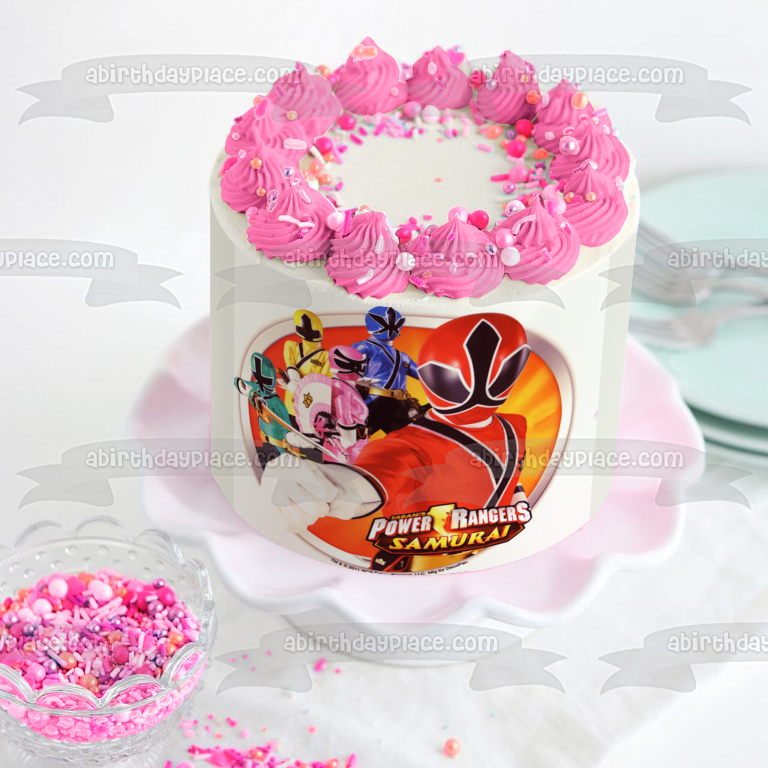 Power Rangers Samurai Pink Ranger Kimberly Red Ranger Jason and Yellow Ranger Trini Edible Cake Topper Image ABPID07737