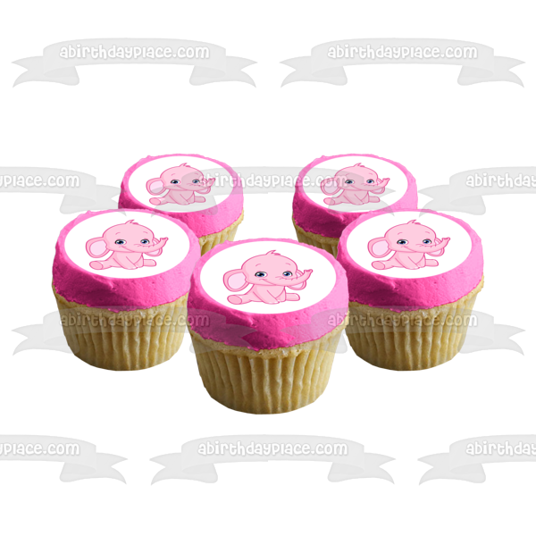 Cartoon Pink Baby Elephant Edible Cake Topper Image ABPID07584
