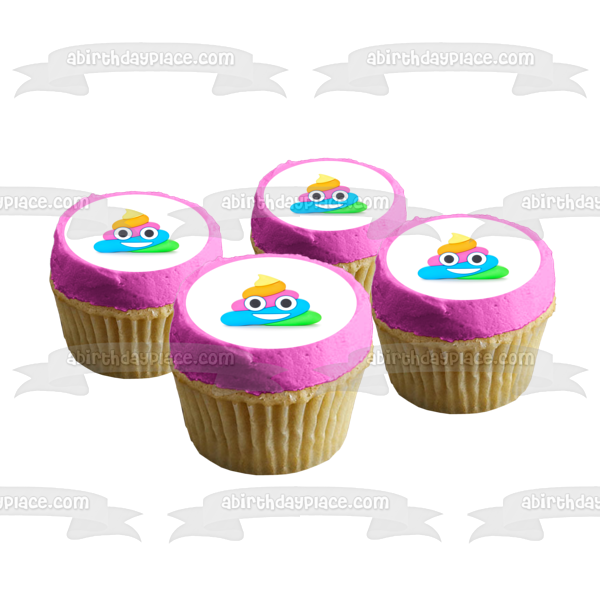 Emoji Poop Pou Colores del arco iris Imagen comestible para decoración de tarta ABPID07782