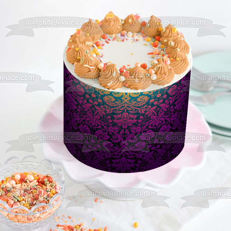 Pink and Purple Damask Background Pattern Edible Cake Topper Image ABPID07856