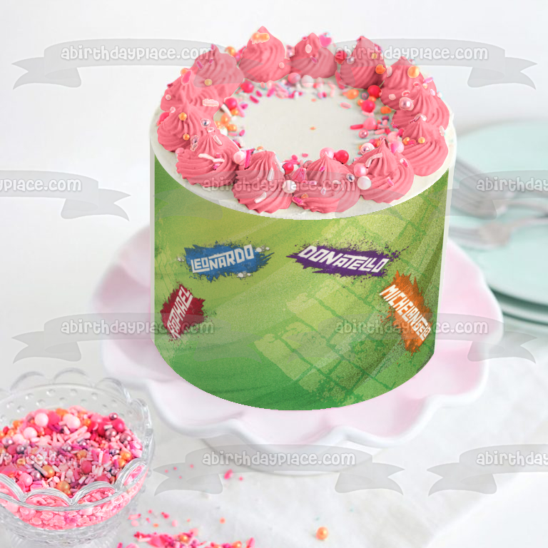 Tortugas Ninja mutantes adolescentes Donatello Michaelangelo Leonardo y Raphael Logos Tmnt Edible Cake Topper Imagen ABPID07858