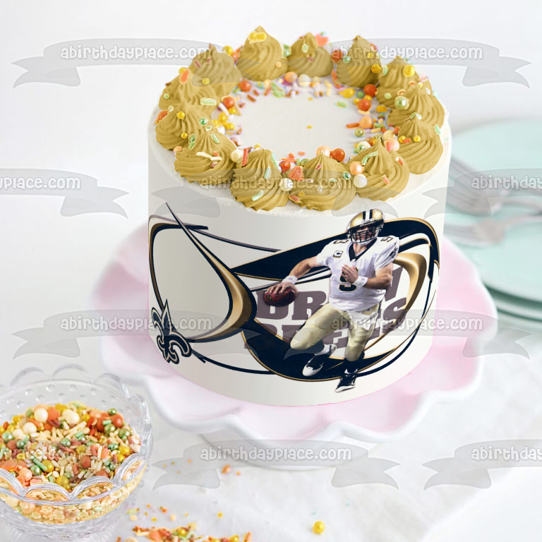 New Orleans Saints Logo NFL Drew Brees Edible Cake Topper Image Frame ABPID08129