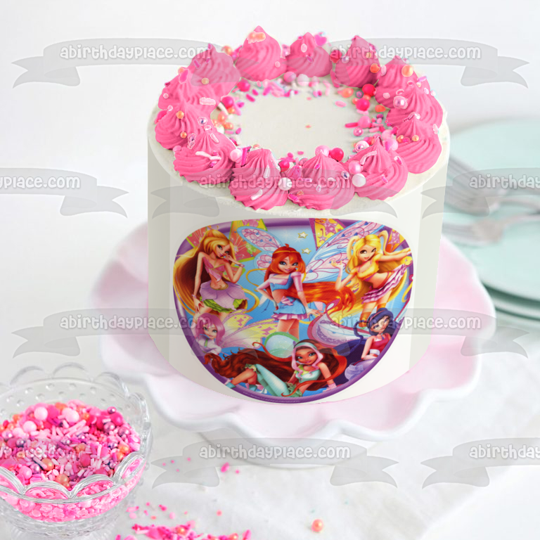Winx Club Fairy Friends Stella Musa Aisha Bloom Flora y Tecna Imagen comestible para decoración de tarta ABPID08130