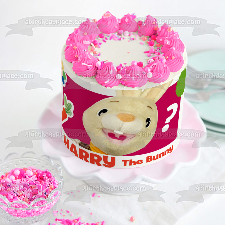 Harry the Bunny Flower Carrot and a Pink Background Edible Cake Topper Image ABPID08043