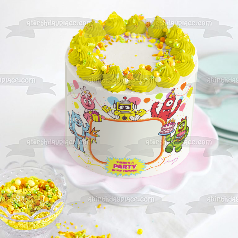Yo Gabba Gabba Muno Foofa Brobee Toodee Plex Birthday Cake and Balloons Edible Cake Topper Image Frame ABPID08163