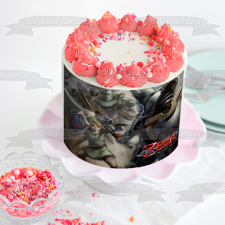 The Legend of Zelda Twilight Princess Link Sword and a Sheild Edible Cake Topper Image ABPID08165