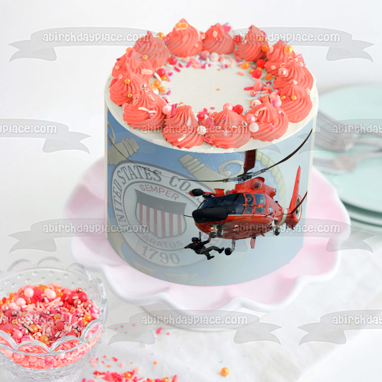 United States Coast Guard Emblem Helicopter Edible Cake Topper Image ABPID08083