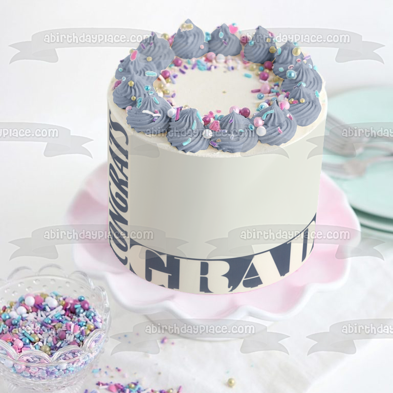 Felicitaciones Grad Letras moradas Graduación Marco de imagen comestible para decoración de tarta ABPID08215