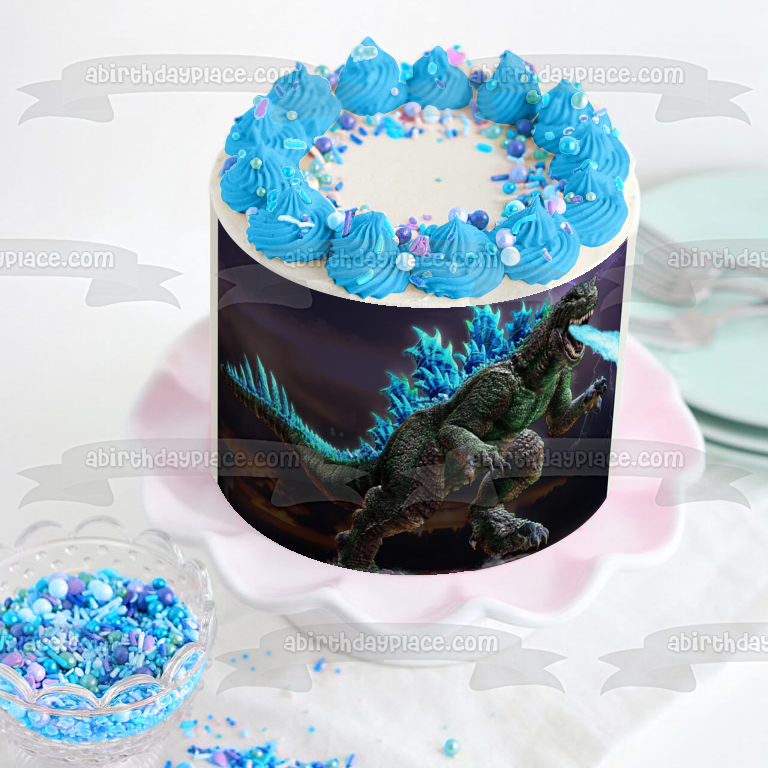 Blue Godzilla Breathing Ice Lightening Edible Cake Topper Image ABPID08096