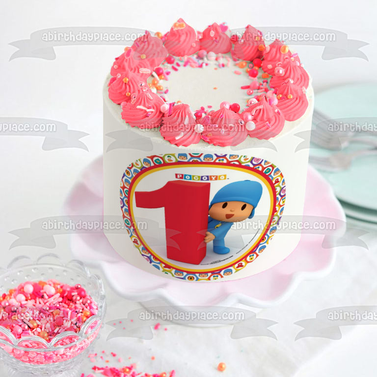 Pocoyo Happy 1st Birthday Edible Cake Topper Image ABPID08274