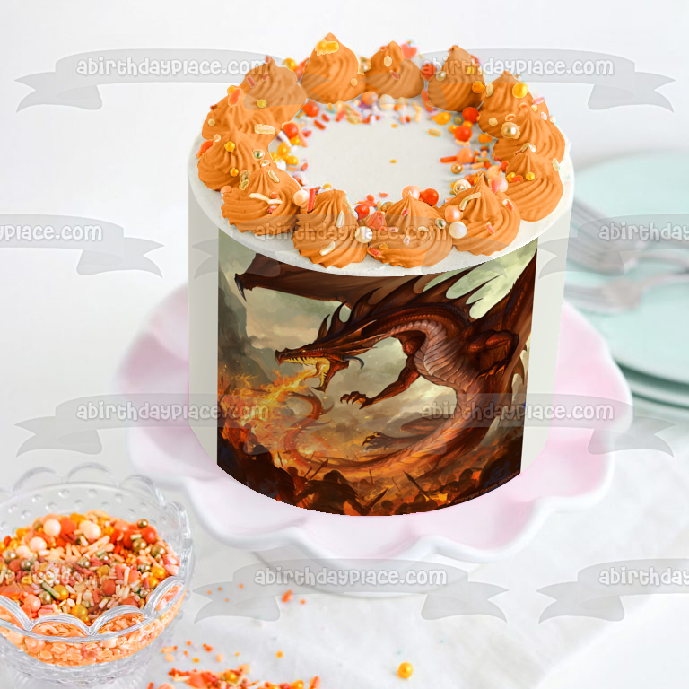 Fire Breathing Red Dragon Edible Cake Topper Image ABPID08280