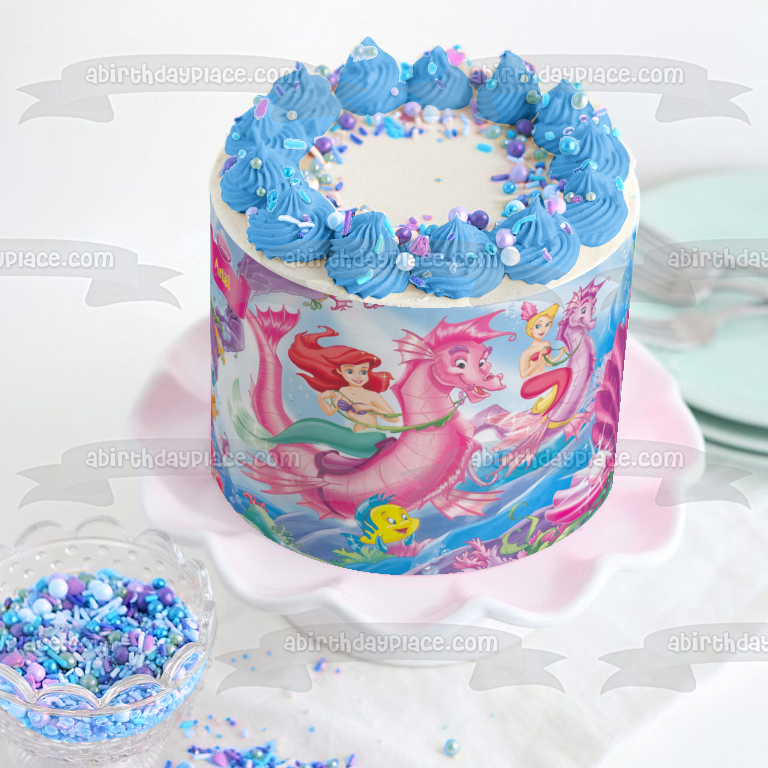 Disney the Little Mermaid Ariel Flouner Andrina Seahorses Edible Cake Topper Image ABPID08428