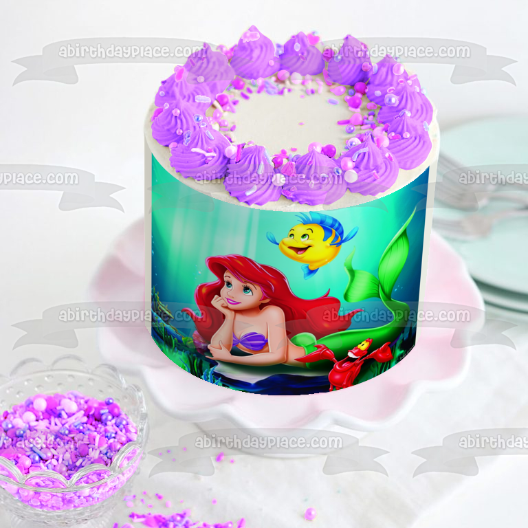 Imagen comestible para tarta de Disney La Sirenita Ariel Flounder Sebastian ABPID08292