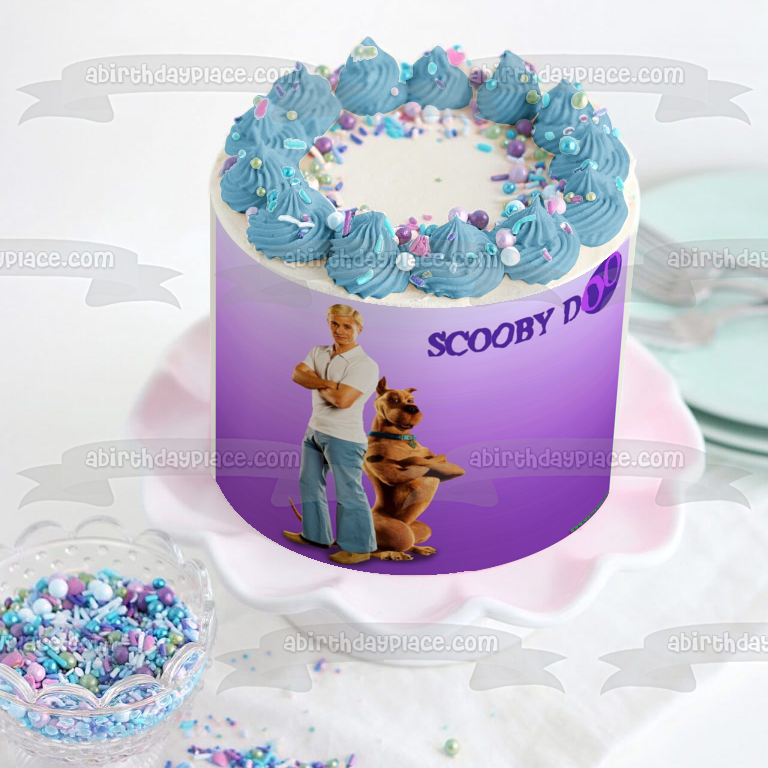 Scooby Doo Fred Purple Background Edible Cake Topper Image ABPID08356