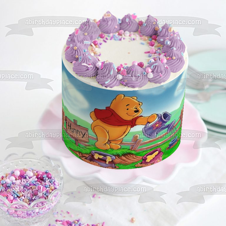 Disney Winnie the Pooh Honey Pots Watering Can Edible Cake Topper Image ABPID08357