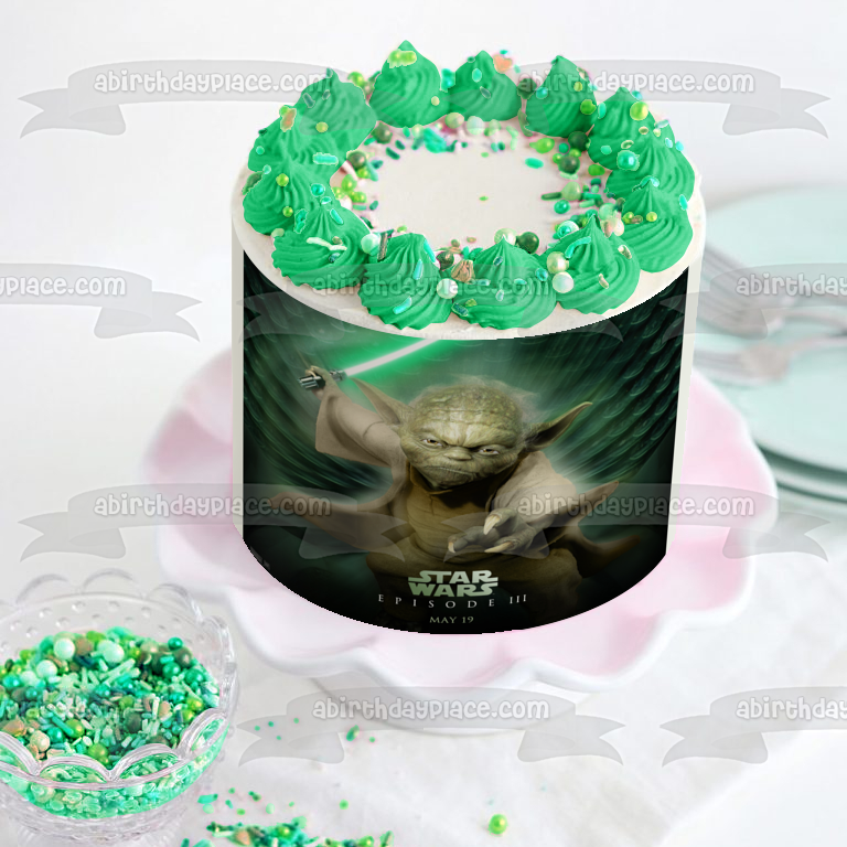 Star Wars Episodio 3 Yoda Sable de luz comestible decoración para tarta imagen ABPID08493