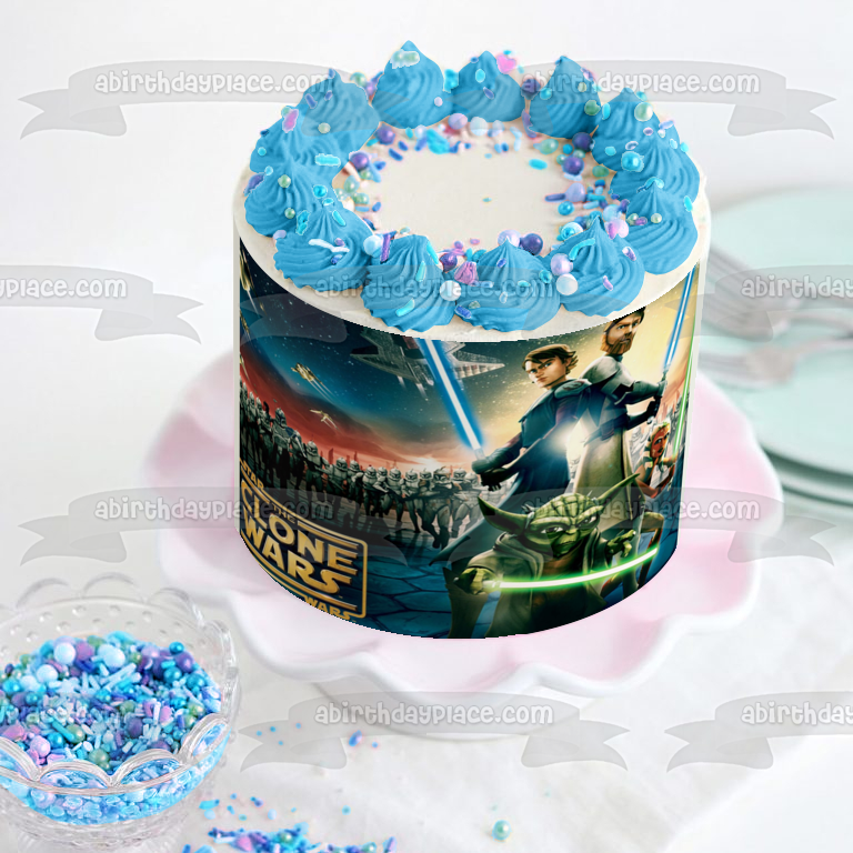 Star Wars: The Clone Wars Yoda Luke Skywalker Storm Troopers Ahsoka Tano Starships Imagen comestible para decoración de tartas ABPID08505