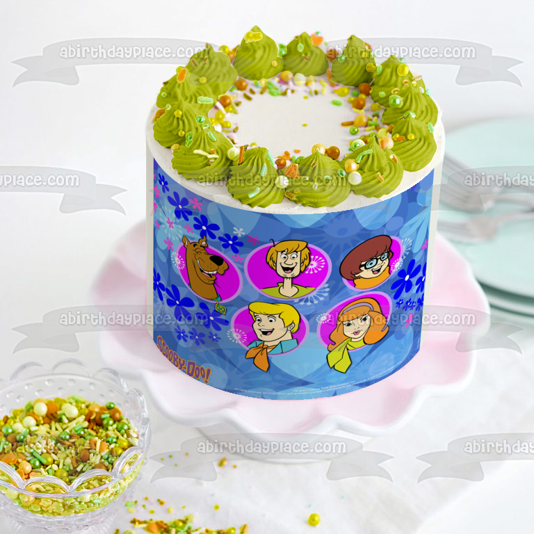 Scooby-Doo Logo Shaggy Velma Fred Daphne Flowers Edible Cake Topper Image ABPID08521